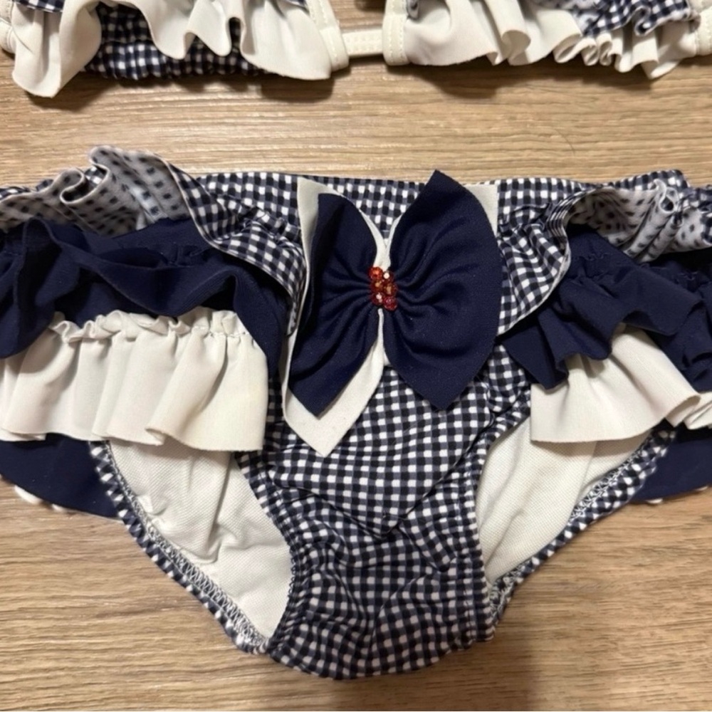 Isobella & Chloe Girls Ruffle Bikini Size 5 Navy White Gingham Patriotic EUC - Picture 3 of 5